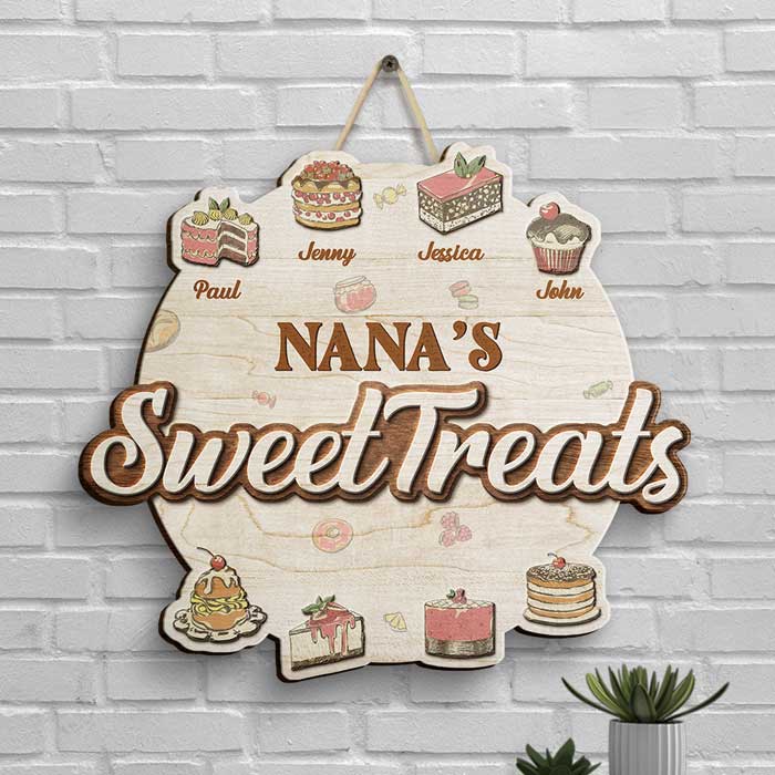 Grandma's Sweet Treats - Personalized Shaped Wood Sign - Gift For Grandma, Grandparents