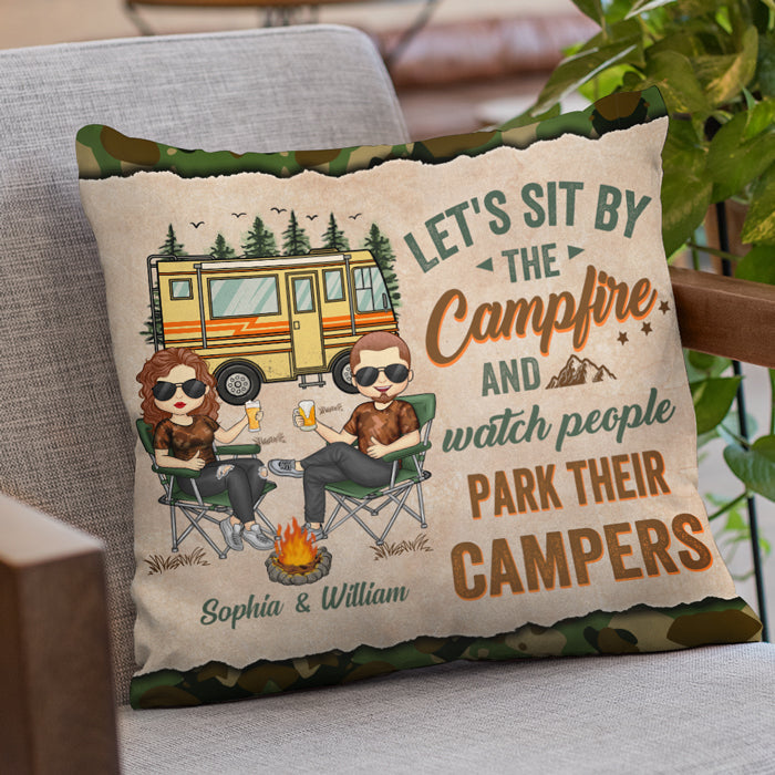 Let's Sit By The Campfire - Gift For Camping Couples, Personalized Pillow (Insert Included)