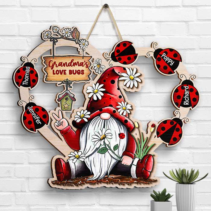 Grandma's Love Bugs - Personalized Shaped Wood Sign - Gift For Grandma, Grandparents