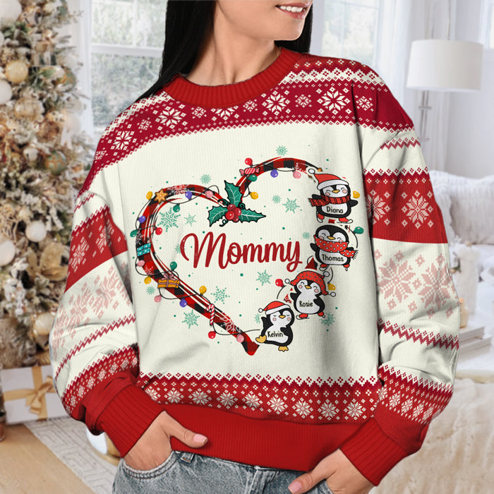 Grandma's Little Penguins - Personalized Custom Unisex Ugly Christmas Sweatshirt, Wool Sweatshirt, All-Over-Print Sweatshirt -  Gift For Grandma, Grandparents, Christmas Gift