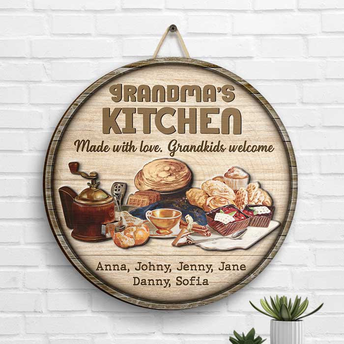 Grandma’s Kitchen Made With Love - Personalized Shaped Wood Sign - Gift For Grandma, Grandparents