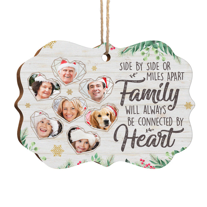 Family Will Always Be Connected By Heart - Personalized Custom Benelux Shaped Wood Photo Christmas Ornament - Upload Image, Gift For Family, Christmas Gift