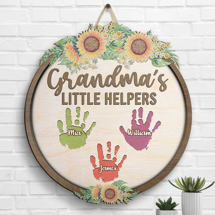 Grandma's Little Helpers - Personalized Shaped Wood Sign - Gift For Grandma, Grandparents