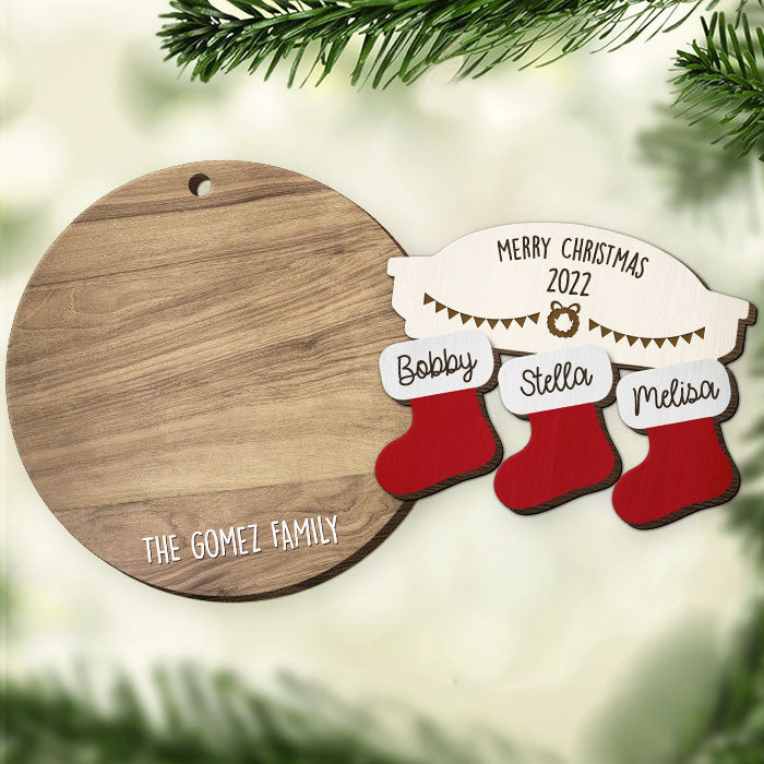 Merry Christmas Happy Family - Personalized Custom Round Shaped 2 Layered Wood Christmas Ornament - Gift For Family Member, Christmas Gift