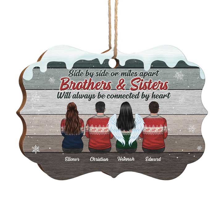 Brothers & Sisters Will Always Be Connected By Heart - Personalized Custom Benelux Shaped Wood Christmas Ornament - Gift For Siblings, Christmas Gift