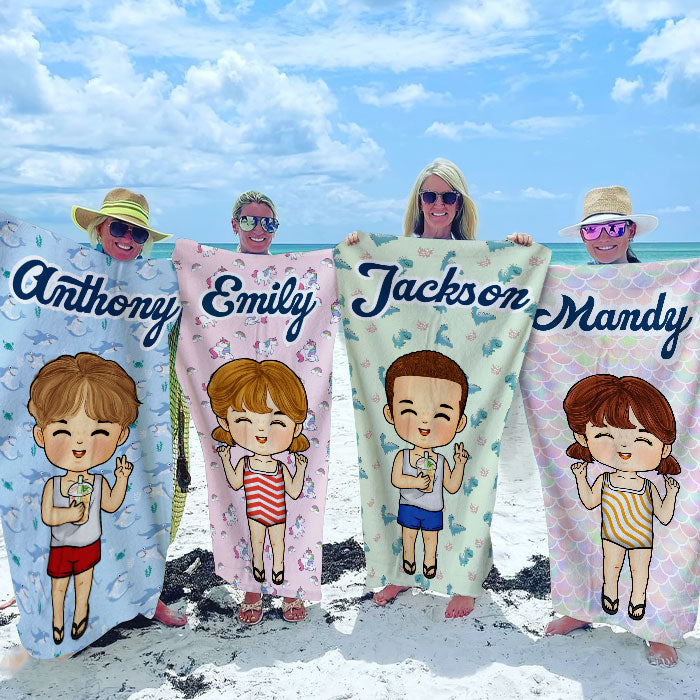 Happiness Comes In Waves - Personalized Custom Beach Towel - Gift For Family, Gift For Kids