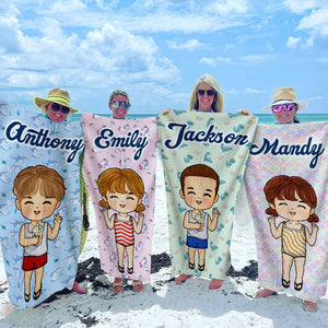 Happiness Comes In Waves - Personalized Custom Beach Towel - Gift For Family, Gift For Kids