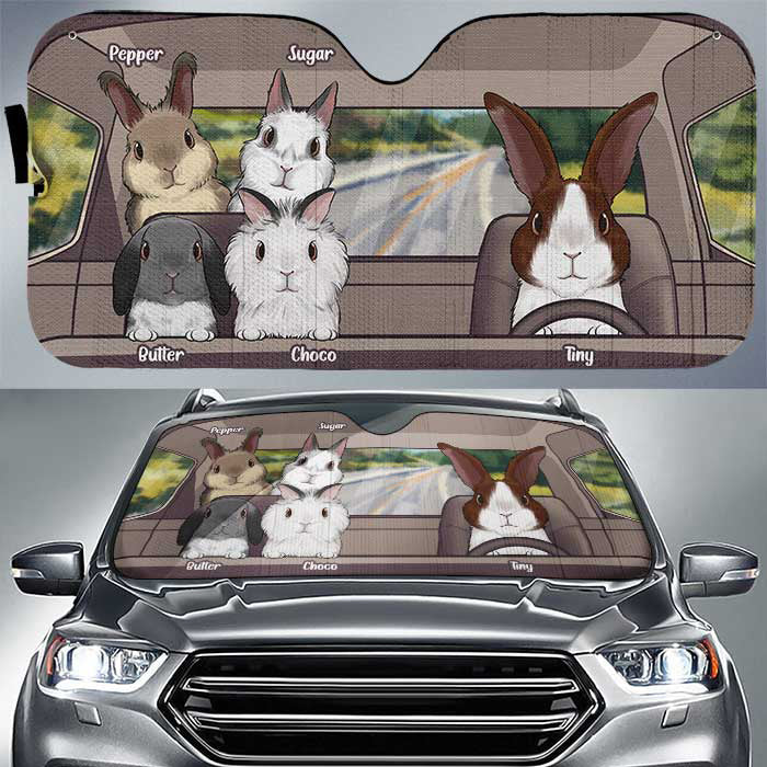 Rabbit Family - Personalized Auto Sunshade - Gift For Pet Lovers