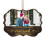 Our First Christmas - Personalized Custom Benelux Shaped Wood Photo Christmas Ornament - Upload Image, Gift For Couple, Husband Wife, Anniversary, Engagement, Wedding, Marriage Gift, Christmas Gift