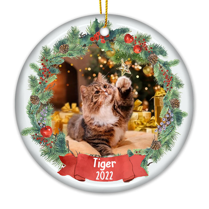 Have A Warm And Fuzzy Holiday - Personalized Custom Round Shaped Ceramic Photo Christmas Ornament - Upload Image, Gift For Pet Lovers, Christmas Gift