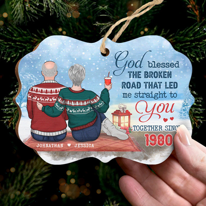 The Broken Road That Led Me Straight To You - Personalized Custom Benelux Shaped Wood Christmas Ornament - Gift For Couple, Husband Wife, Anniversary, Engagement, Wedding, Marriage Gift, Christmas Gift