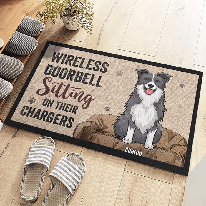 Wireless Doorbells Sitting On Their Chargers - Personalized Decorative Mat - Gift For Pet Lovers, Pet Owners, Pet Gift