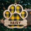 Red Blue Yellow Green Buffalo Plaid Patterns - Personalized Custom Paw Shaped Wood Christmas Ornament - Gift For Dog Lovers, Pet Lovers, Christmas Gift