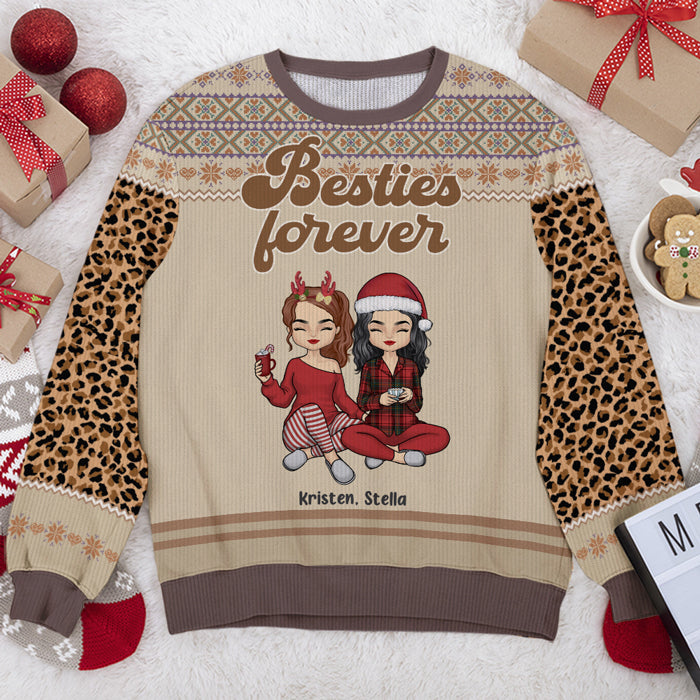 Besties Forever - Bestie Personalized Custom Ugly Sweatshirt - Unisex Wool Jumper - Christmas Gift For Best Friends, BFF, Sisters