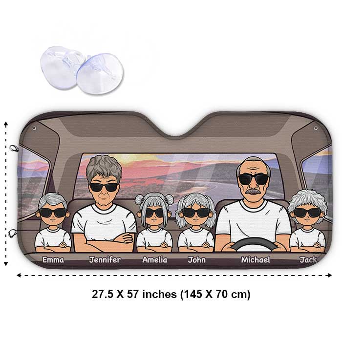 Happy Family Trip - Personalized Auto Sunshade - Gift For Couples, Husband Wife