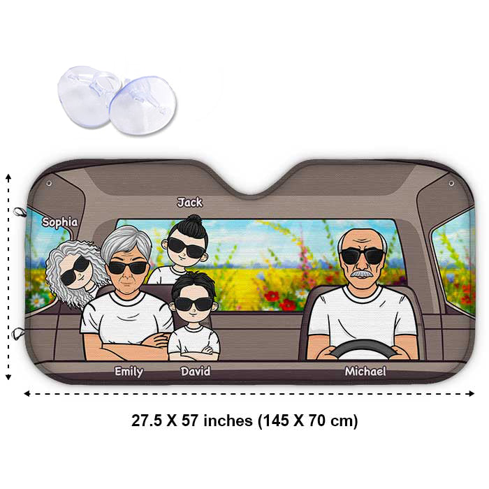Happy Family Road Trip - Personalized Auto Sunshade - Gift For Couples, Husband Wife