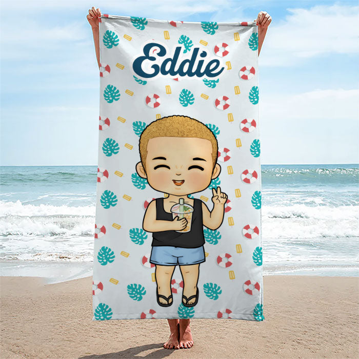 Happiness Comes In Waves - Personalized Custom Beach Towel - Gift For Family, Gift For Kids