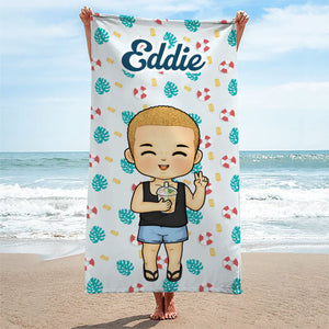 Happiness Comes In Waves - Personalized Custom Beach Towel - Gift For Family, Gift For Kids