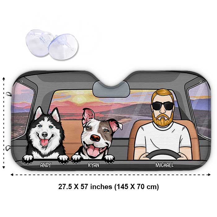 Road Trip With Dogs - Personalized Auto Sunshade - Gift For Pet Lovers