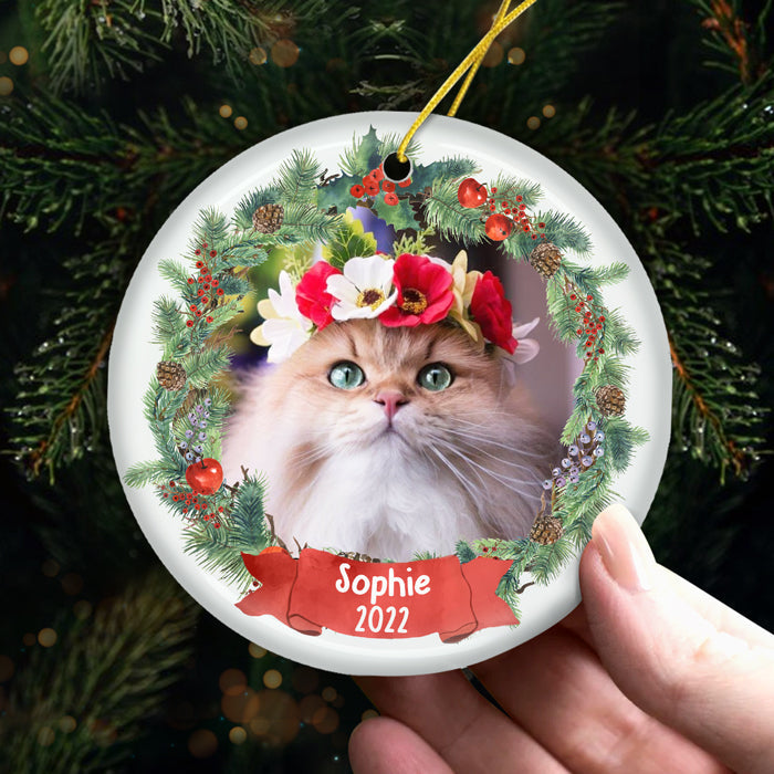 Have A Warm And Fuzzy Holiday - Personalized Custom Round Shaped Ceramic Photo Christmas Ornament - Upload Image, Gift For Pet Lovers, Christmas Gift