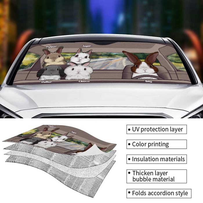 Rabbit Family - Personalized Auto Sunshade - Gift For Pet Lovers