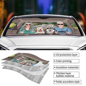 Couple Driving With Dogs - Personalized Auto Sunshade - Gift For Couples, Husband Wife