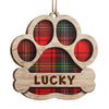 Red Blue Yellow Green Buffalo Plaid Patterns - Personalized Custom Paw Shaped Wood Christmas Ornament - Gift For Dog Lovers, Pet Lovers, Christmas Gift