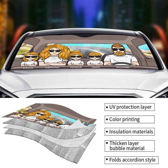 Happy Family Trip - Personalized Auto Sunshade - Gift For Couples, Husband Wife