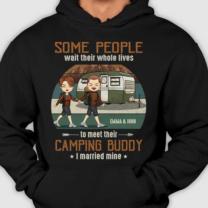 I Married My Camping Buddy - Personalized Unisex T-Shirt, Hoodie, Sweatshirt - Gift For Couple, Husband Wife, Anniversary, Engagement, Wedding, Marriage, Camping Gift