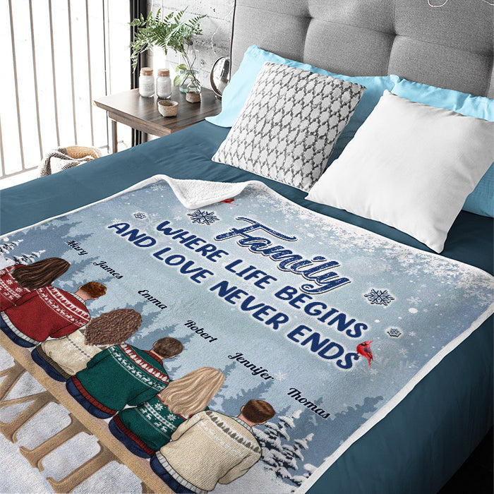 Family Where Life Begins And Love Never Ends - Memorial Personalized Custom Blanket - Sympathy Gift, Christmas Gift For Family Members