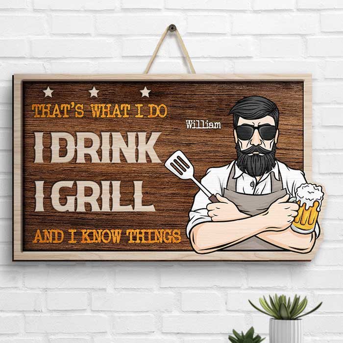 Dad Drink Dad Grill - Personalized Shaped Wood Sign - Gift For Dad