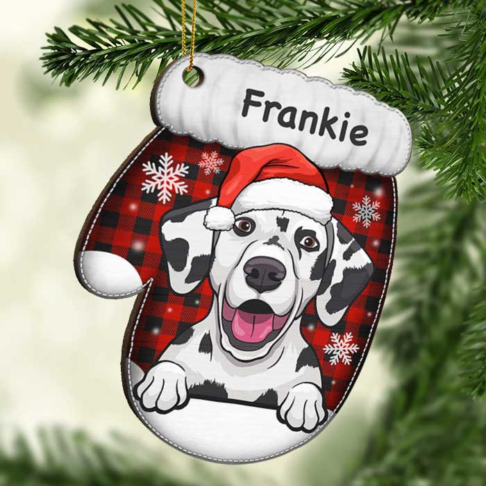 Happy Cats And Dogs On Christmas Day - Personalized Custom Glove Shaped Wood Christmas Ornament