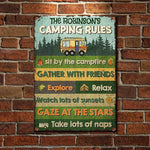 Camping Rules - Sit By The Campfire - Personalized Metal Sign