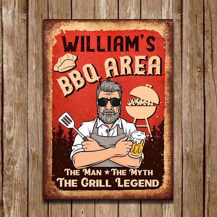 BBQ Area - The Grill Legend - Personalized Metal Sign