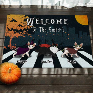 Halloween For Cats - Welcome To The Cat Family Crosswalk - Personalized Decorative Mat, Halloween Ideas..
