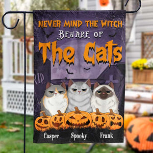 Halloween For Cats - Never Mind The Witch Beware Of The Cat - Personalized Funny Cat Flag, Halloween Ideas.