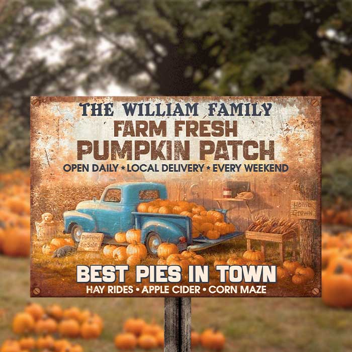 Farm Fresh - Pumpkin Patch - Best Pies In Town - Personalized Metal Sign, Halloween Ideas.