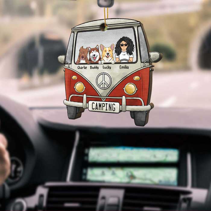 Happiness Is Camping With Dogs - Personalized Custom Car Shaped Wood Christmas Ornament