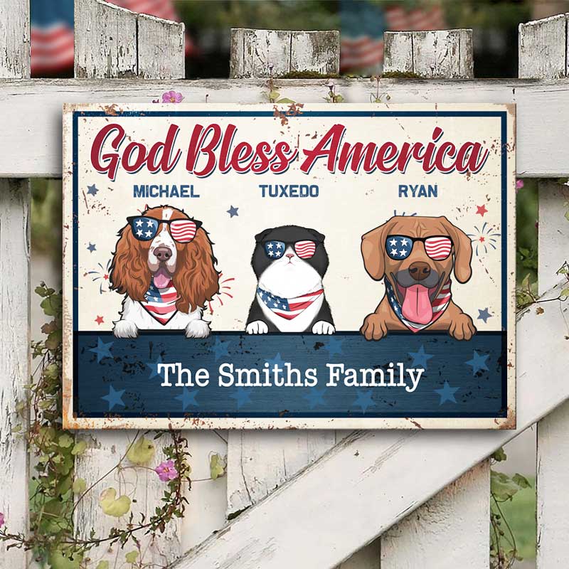 God Bless America - 4th Of July Funny Personalized Pet Metal Sign (Cat & Dog)