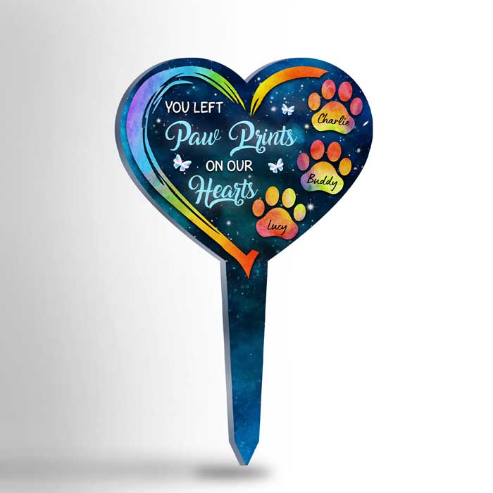 You Left Paw Prints On Our Hearts Color - Personalized Custom Acrylic Garden Stake