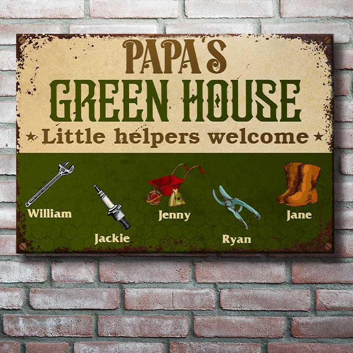 Grandpa's Garden - Little Helpers Welcome - Personalized Metal Sign
