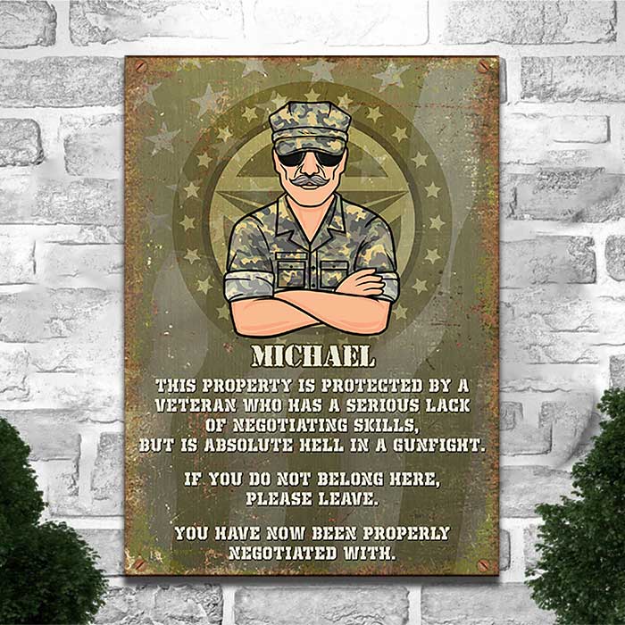 This Property Is Protected By A Veteran - Personalized Metal Sign