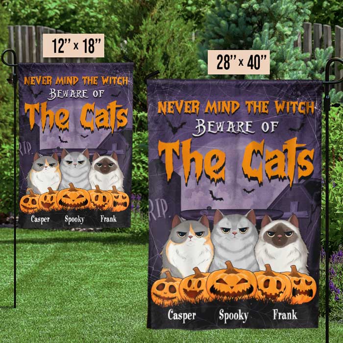 Halloween For Cats - Never Mind The Witch Beware Of The Cat - Personalized Funny Cat Flag, Halloween Ideas