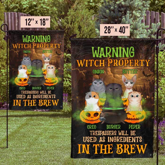 Warning Witch Property - Personalized Funny Cat Flag