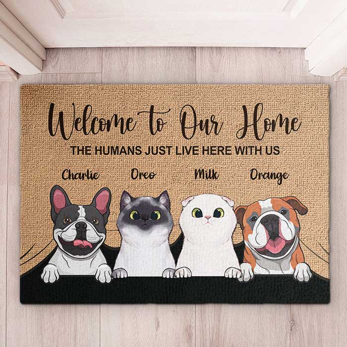 Welcome To The Pet Home - Funny Personalized Pet Decorative Mat (Cat & Dog).