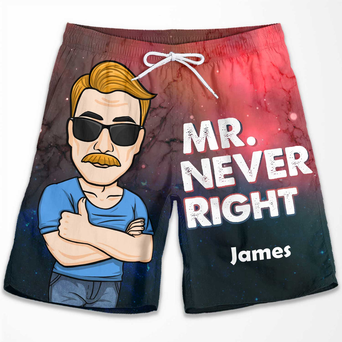 Mr. Never Right Mrs. Always Right - Personalized Couple Beach Shorts - Gift For Couples, Husband Wife