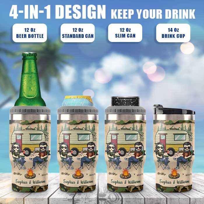 Making Memories One Campsite - Personalized Can Cooler - Gift For Couples, Gift For Camping Lovers