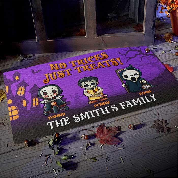 No Tricks Just Treats - Personalized Decorative Mat, Halloween Ideas.