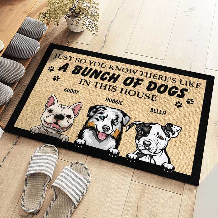 A Bunch Of Dogs In This House - Personalized Decorative Mat