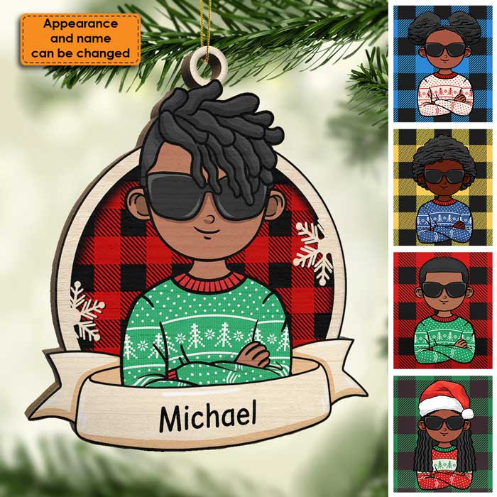 African American Kids Celebrate Christmas - Personalized Custom Wood Shaped Christmas Ornament